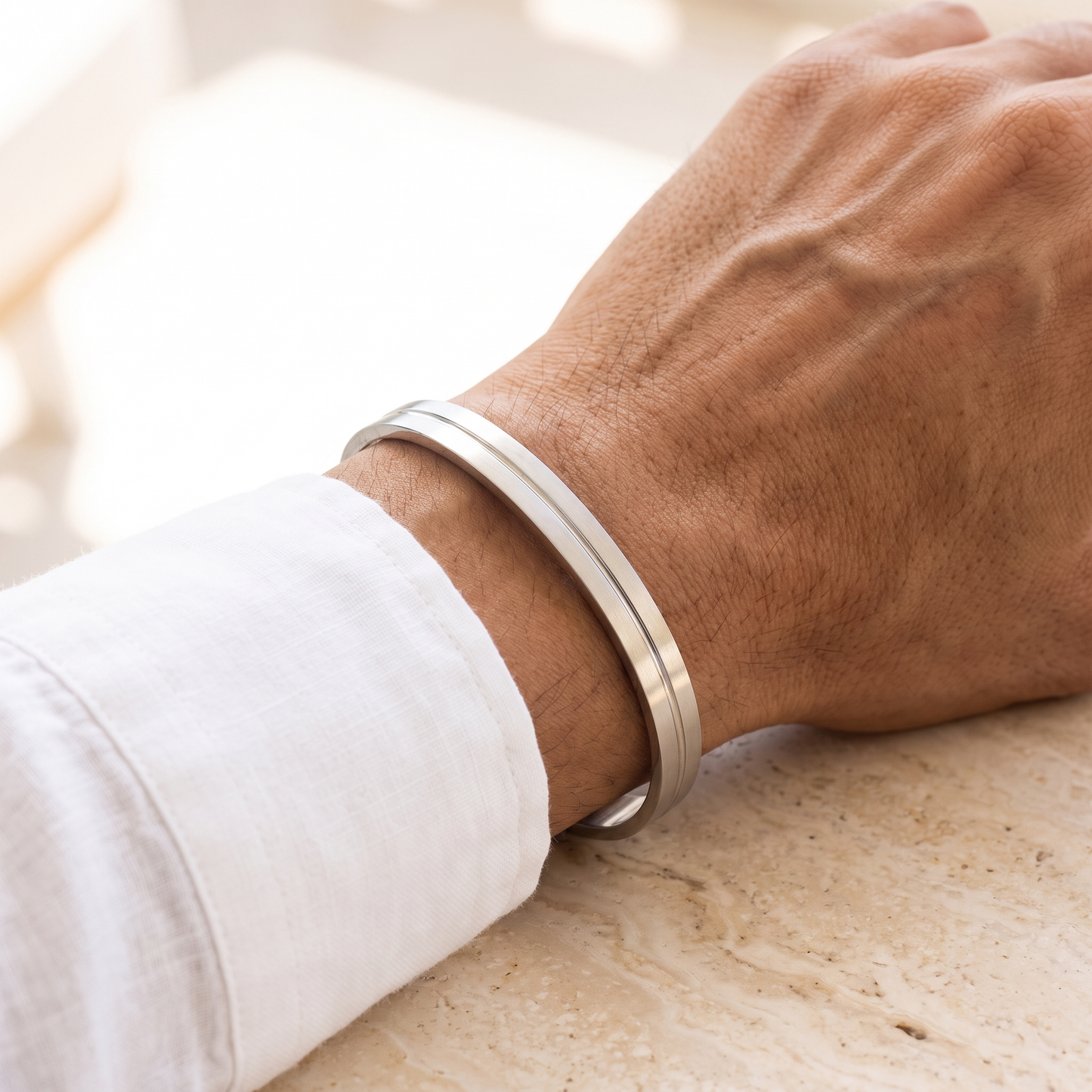 Atlas Bracelet Silver — macro close-up